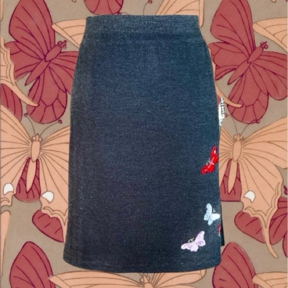 Vintage Necessary Objects NWT 90s Grey Multicolored Butterfly Skirt Size M
